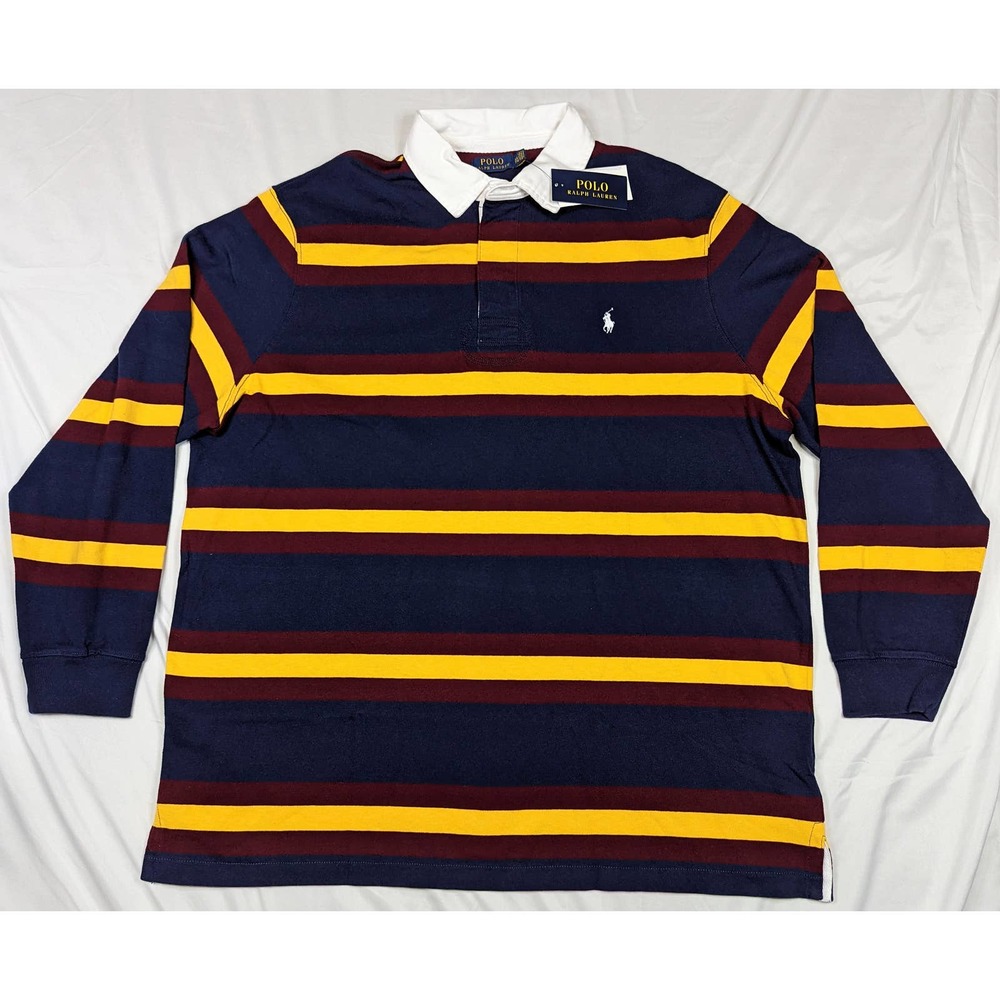 POLO RALPH LAUREN STRIPE RUGBY SHIRT FRENCH NAVY & MULTI size xxl